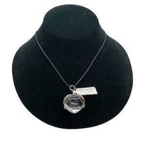 SEEC Clear Quartz Wire Wrapped Bubble Heart Pendant on 24" Black Cord Necklace